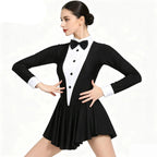 Midnight Tuxedo Ruffle Leotard Dress