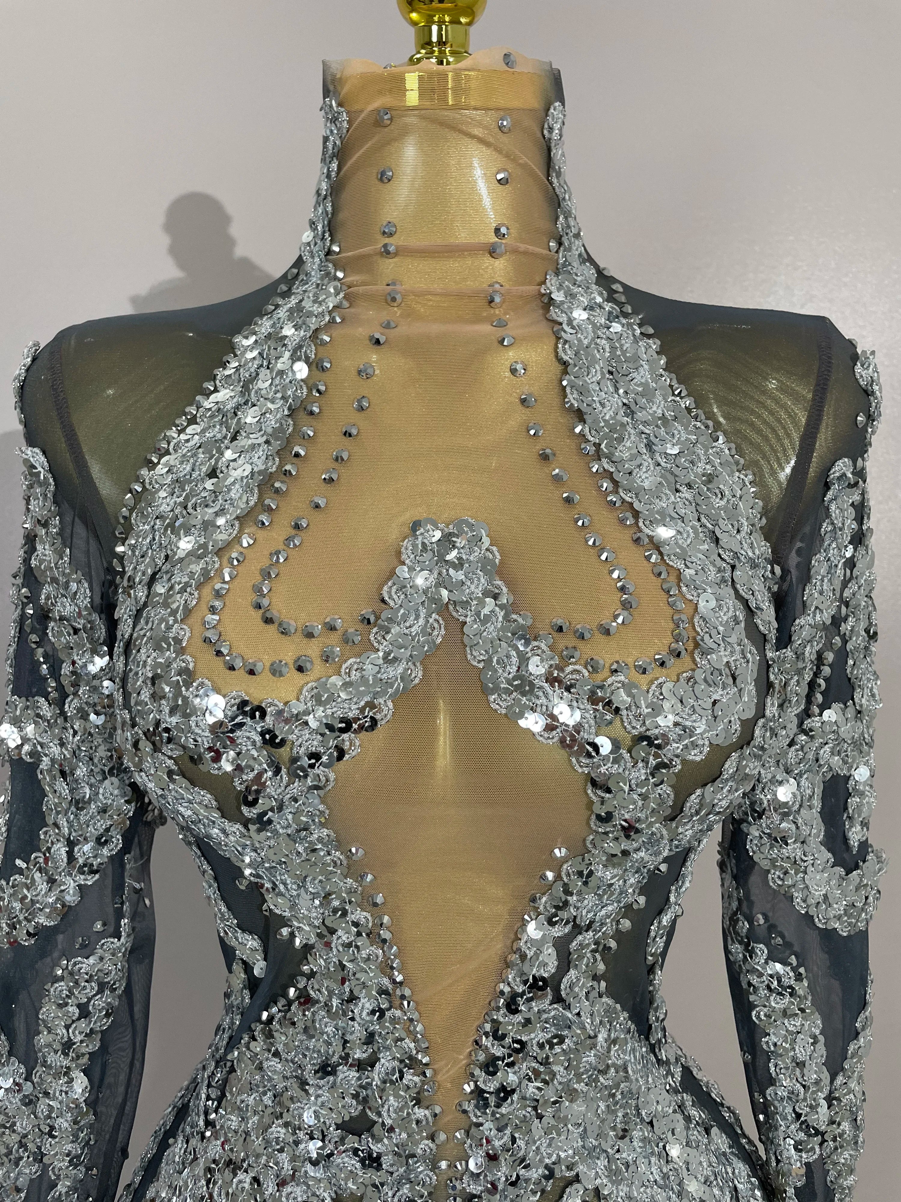 Rhinestone Mesh Long Sleeve Mini Dress | Sparkle | Stage