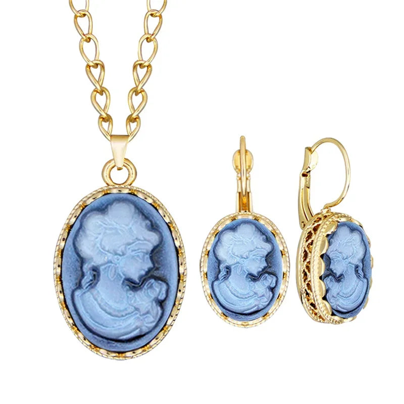 Cameo Jewelry Set | Necklace & Earrings | 6 Colors