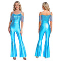Metallic Sequin Tassel Bell Bottom Jumpsuit - Shiny Jazz Dance Bodysuit for Stage & Disco