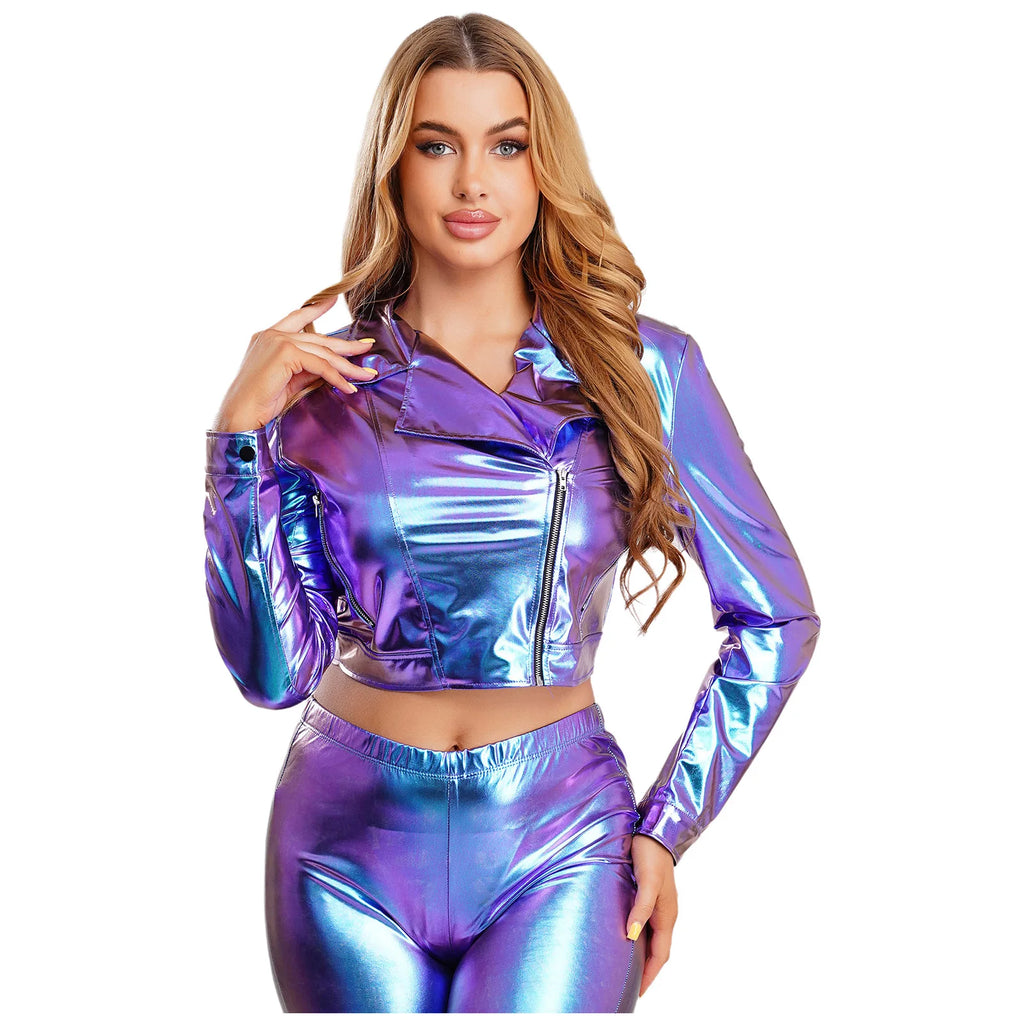 Metallic Cropped Moto Blazer Jacket | 4 Colors