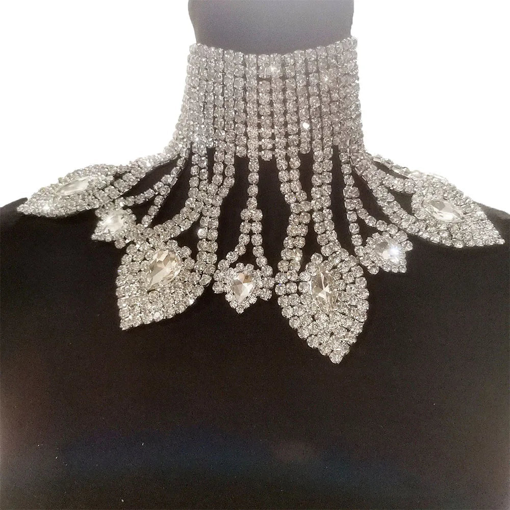 Crystal Rhinestone Choker | Wide Statement Necklace | Drag & Bridal