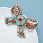 Vintage-Inspired Enamel Bowknot Brooch | Rhinestone | Statement Pin
