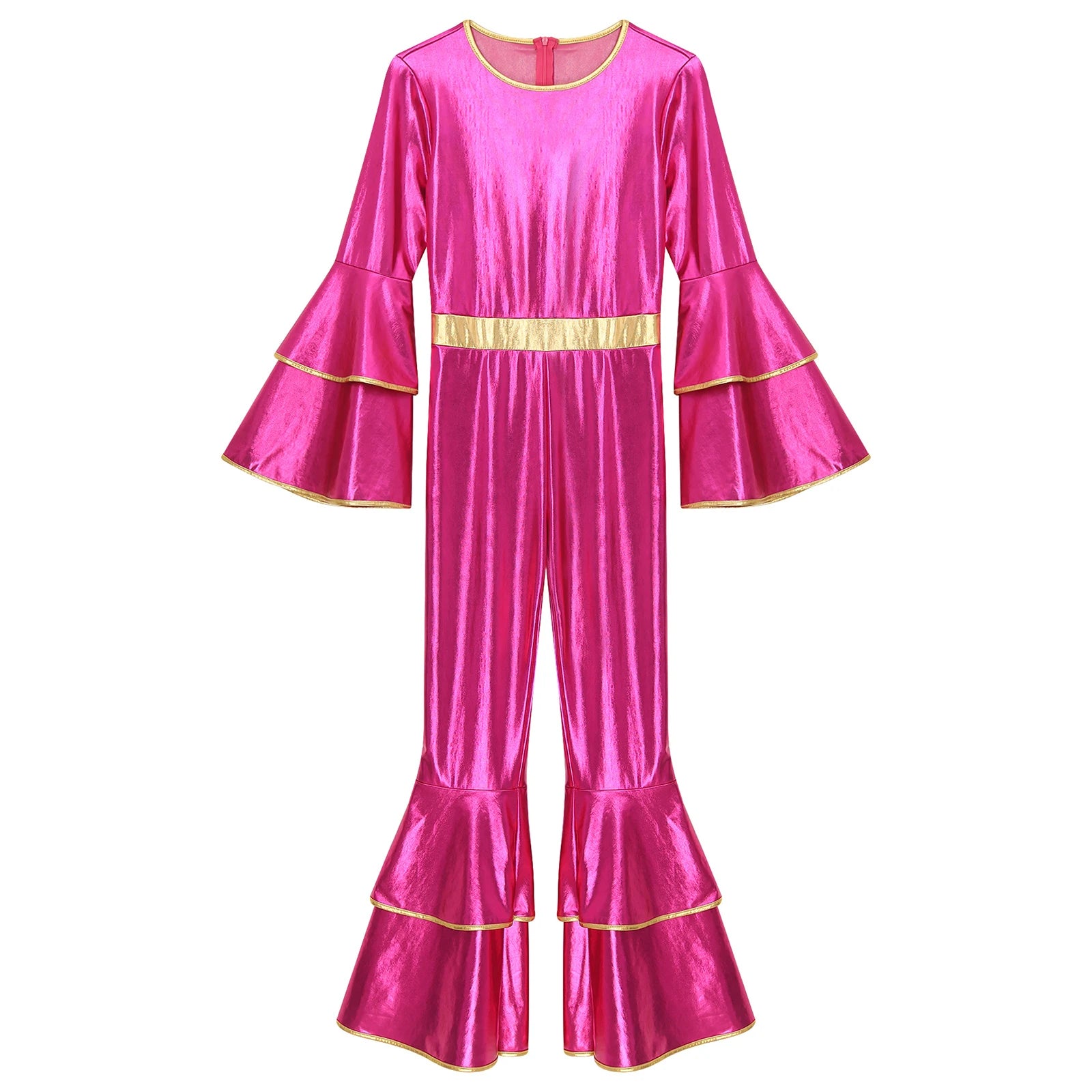 Women's Metallic Jumpsuit | Tiered Flare Sleeve | 70s Disco