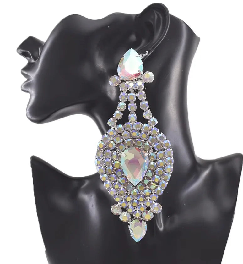 Rhinestone Drop Earrings | Crystal Statement | Clip-On