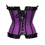 Satin Overbust Corset | Ruffle Trim | Lace-Up Back