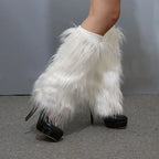 LED Fluffy Faux Fur Boot Covers | 40 cm | Rave & Festival Leg Warmers | White