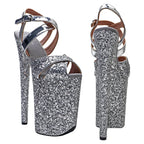 9-Inch Glitter Platform Sandals - Peep Toe Exotic Dance Heels
