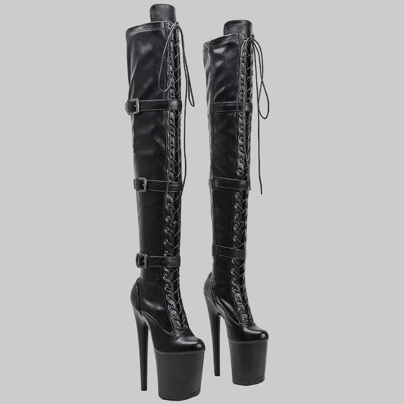 20CM Matte PU Over-Knee Pole Dance Boots - Professional Performance Heels