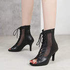 Lace-Up Mesh Dance Boots | Latin & Jazz | Multi-Heel