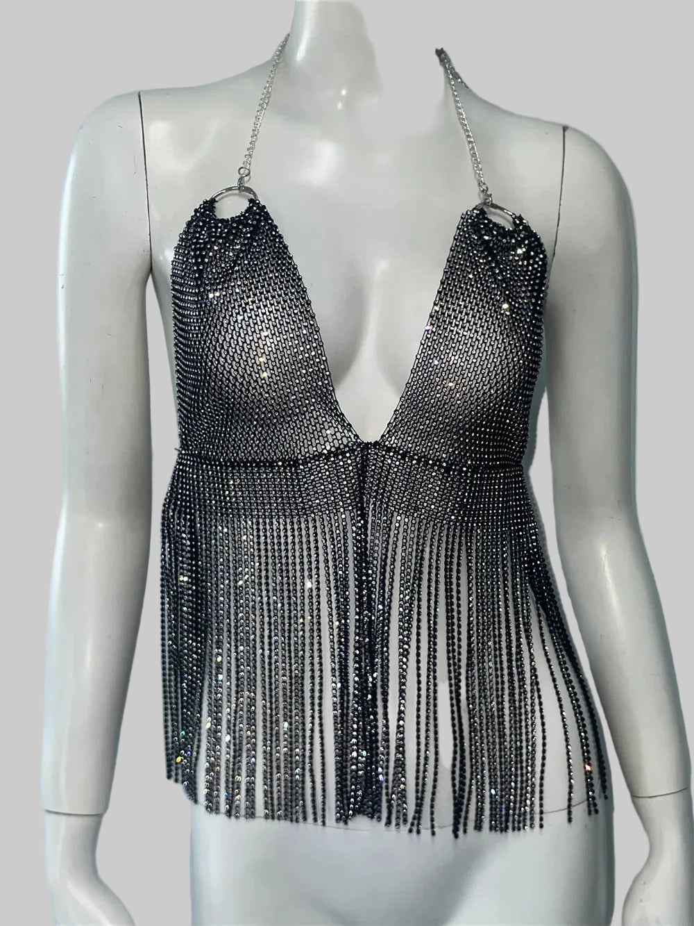 Rhinestone Tassel V-Neck Camisole - Backless Tank Top