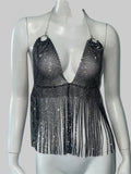 Rhinestone Tassel V-Neck Camisole - Backless Tank Top