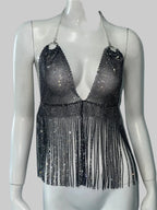 Rhinestone Tassel V-Neck Camisole - Backless Tank Top