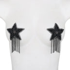 Rhinestone Star Tassel Nipple Covers - Silicone Pasties for Performers