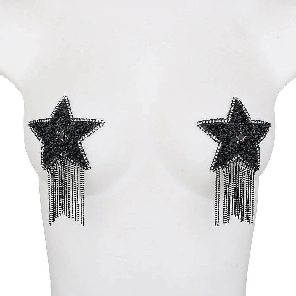 Rhinestone Star Pasties with Tassels | Reusable Nipple Covers