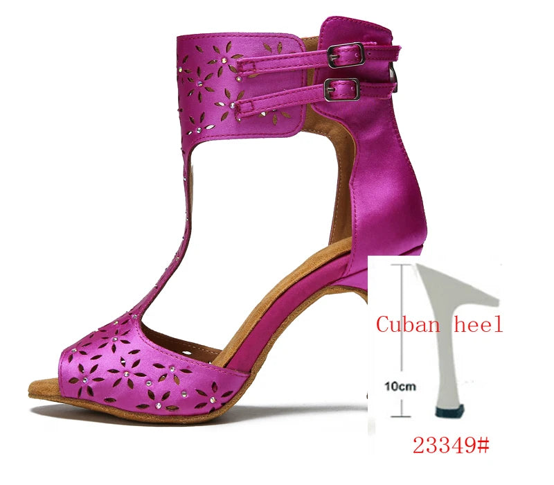 Purple Satin Latin Dance Shoes | Peep Toe | Lace-Up Heel