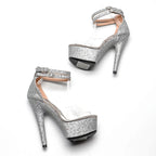 6-Inch Glitter Platform Sandals - Clear Exotic Dance Heels