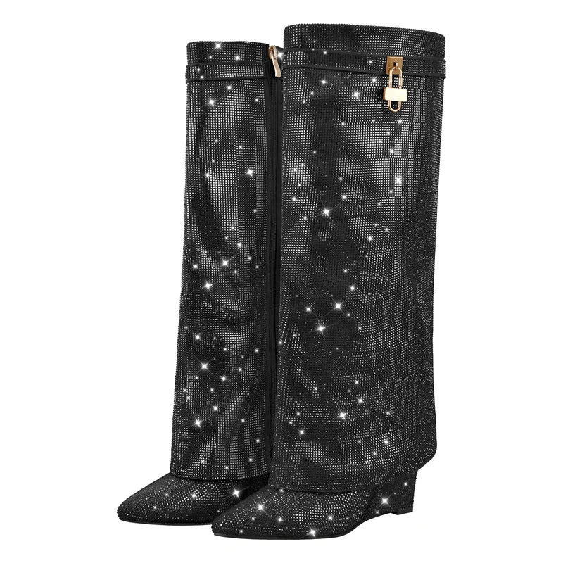 Rhinestone Knee-High Boots | Pointed Toe | 9 Colors