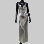 Metal Sequin Chain Strap Maxi Dress
