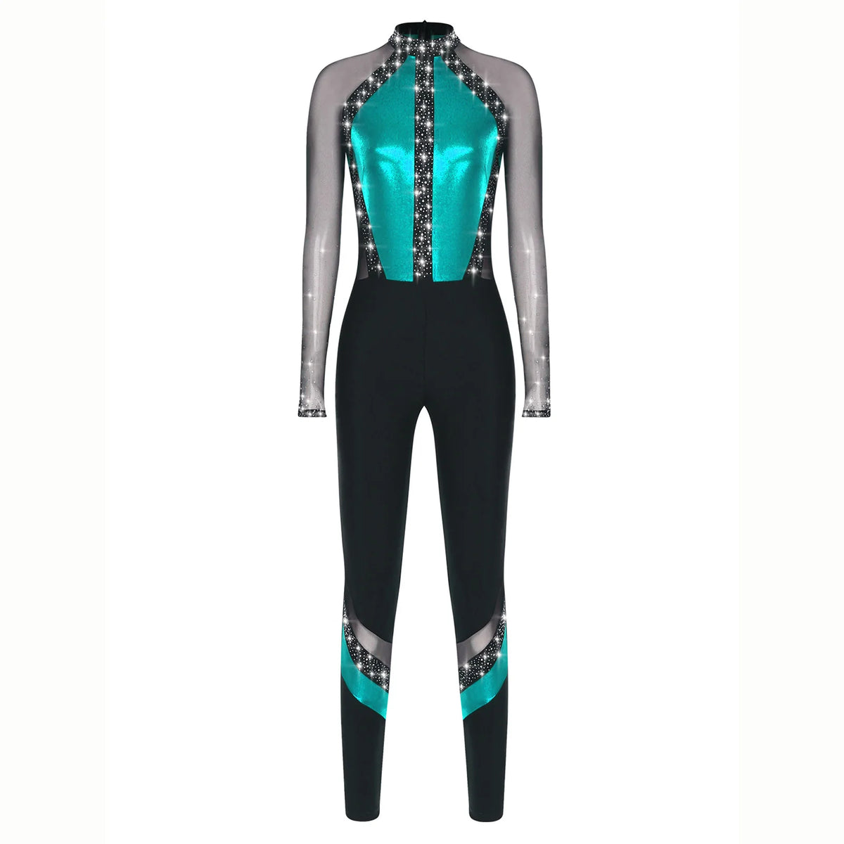 Dance Unitard | Metallic Rhinestone Mesh