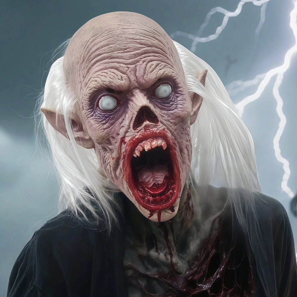 White-Hair Zombie Mask | Open Mouth