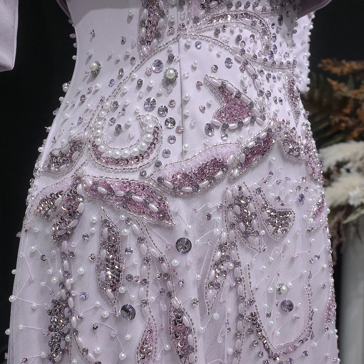 Beaded Pearl Two-Piece Gown | Half Sleeve A-Line | Blush Pink