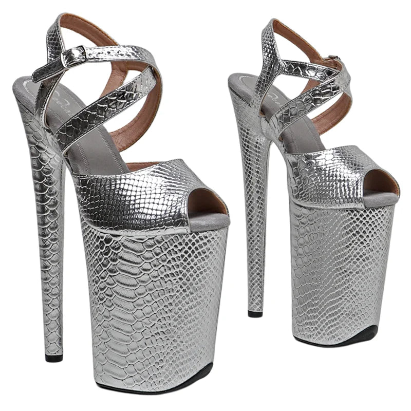 9-Inch Snakeskin Platform Slipper Sandals - Exotic High Heel Performance Shoes