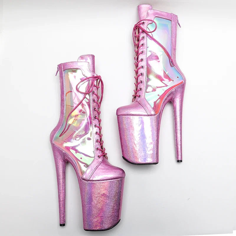 Shiny Platform Ankle Boots - 23cm Pole Dance Heels