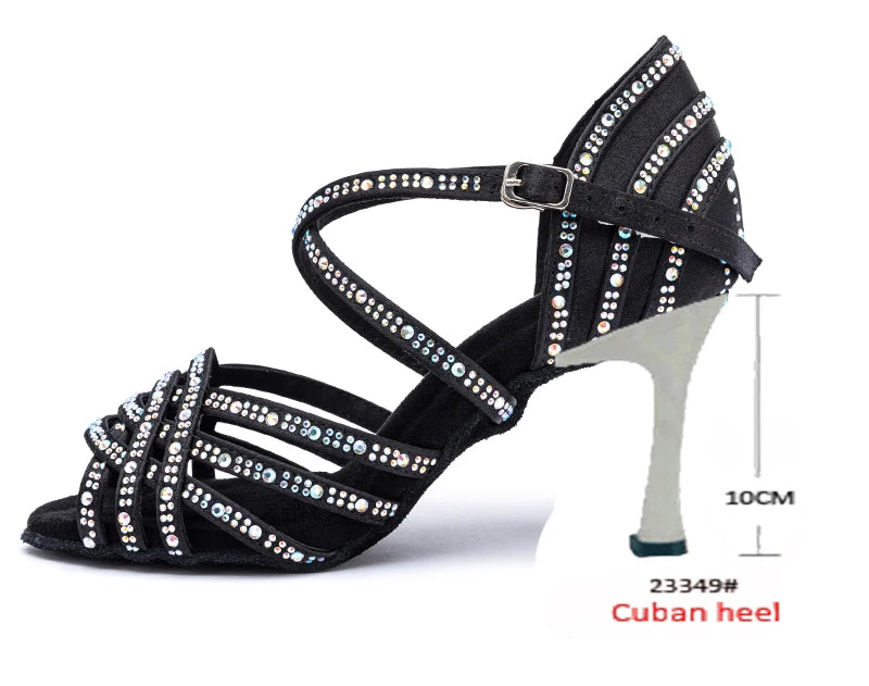 Rhinestone Latin Dance Heels | Satin Ballroom Sandals