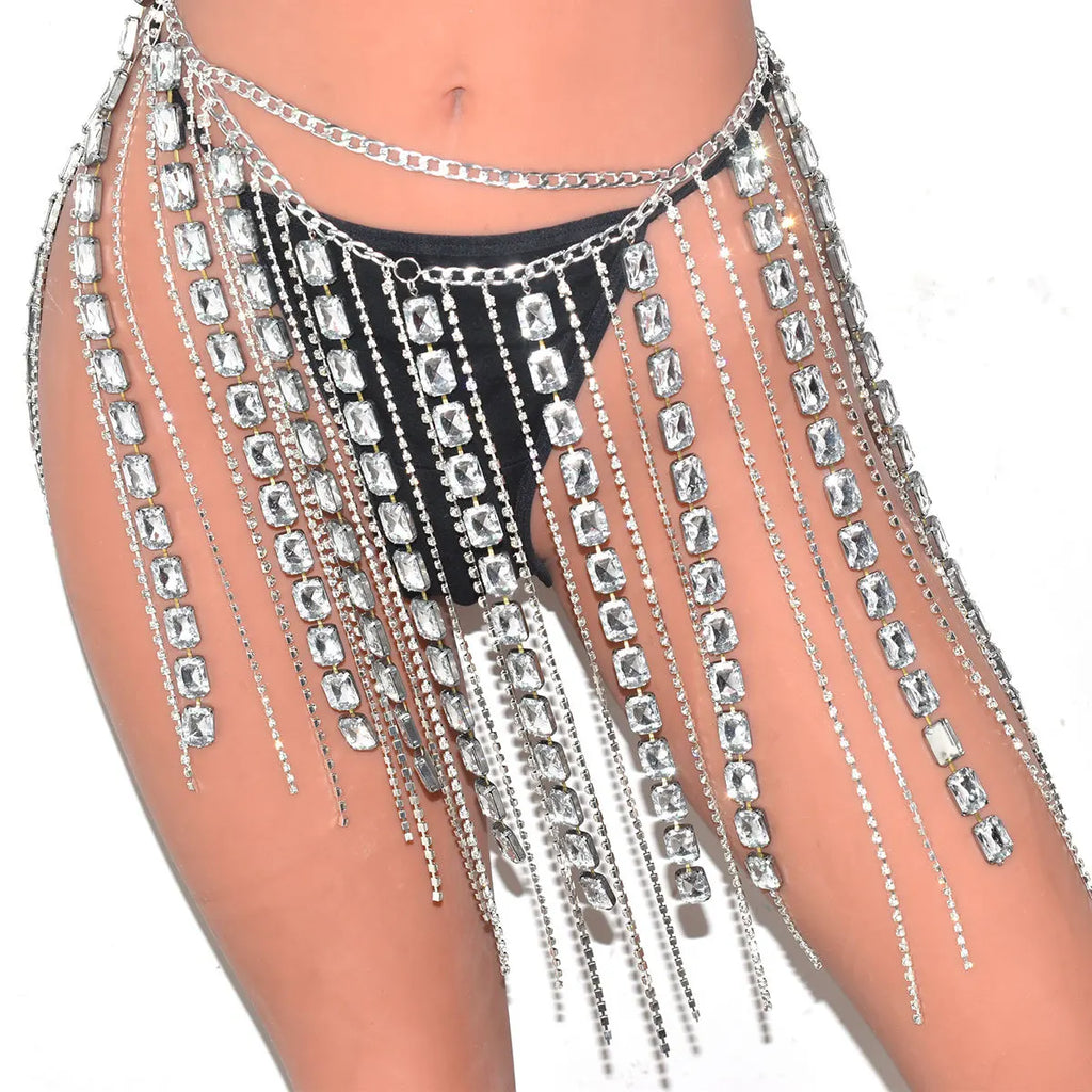 Rhinestone Tassel Chain Mini Skirt