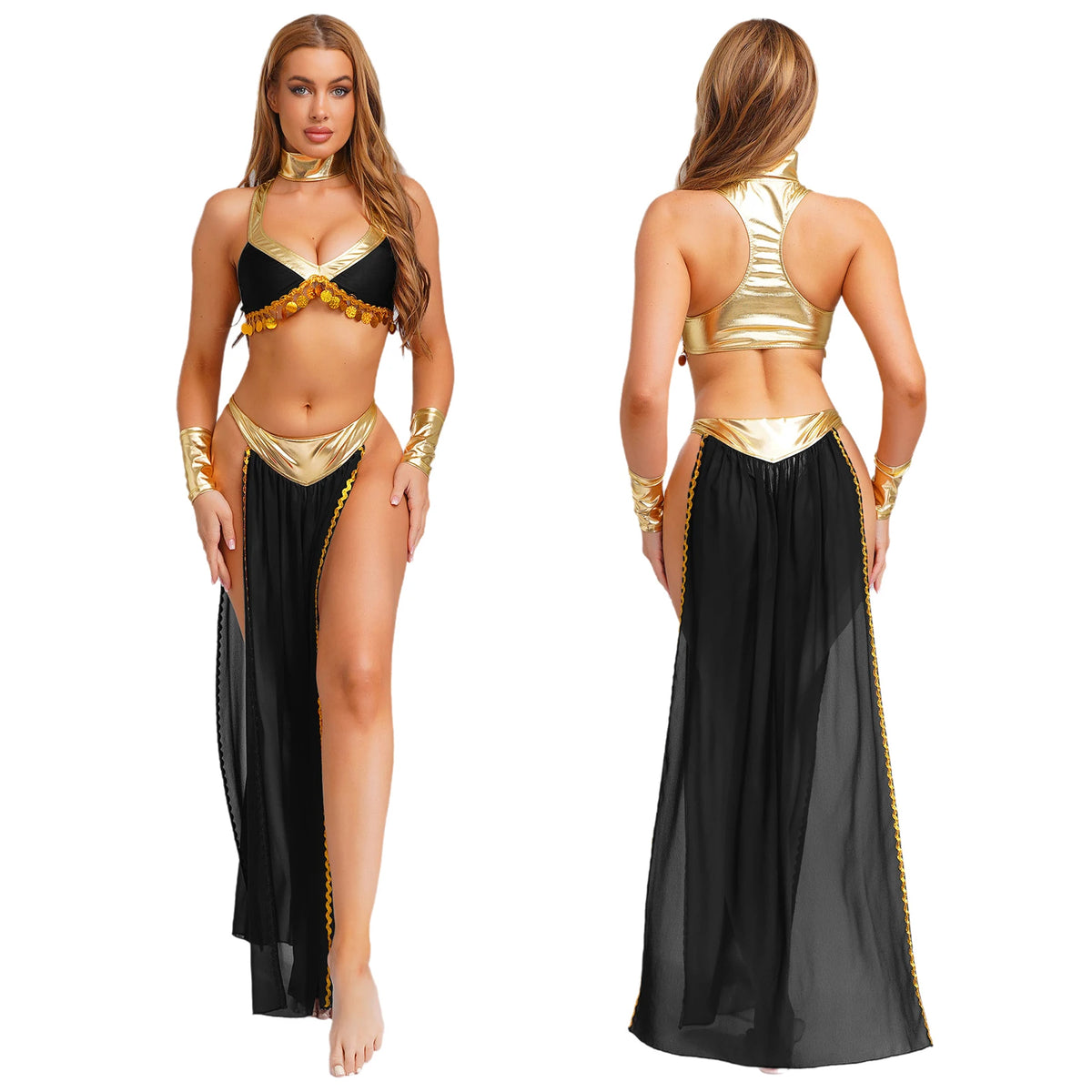 Egyptian Queen Costume | Belly Dance Crop Top & Slit Skirt