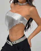 Metal Sequin Backless Bandage Crop Top - Strapless Party Top