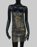 Rhinestone Fishnet Mini Dress - Halter Backless Side Split Dress