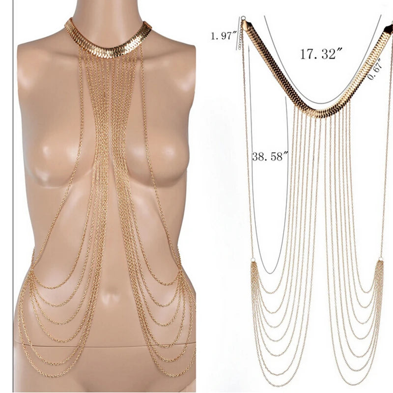 Golden Cascade Tassel Body Chain