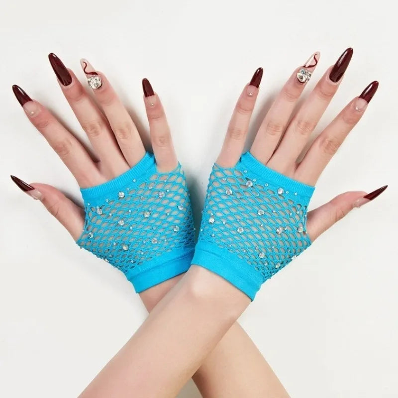 Rhinestone Fishnet Gloves | Fingerless