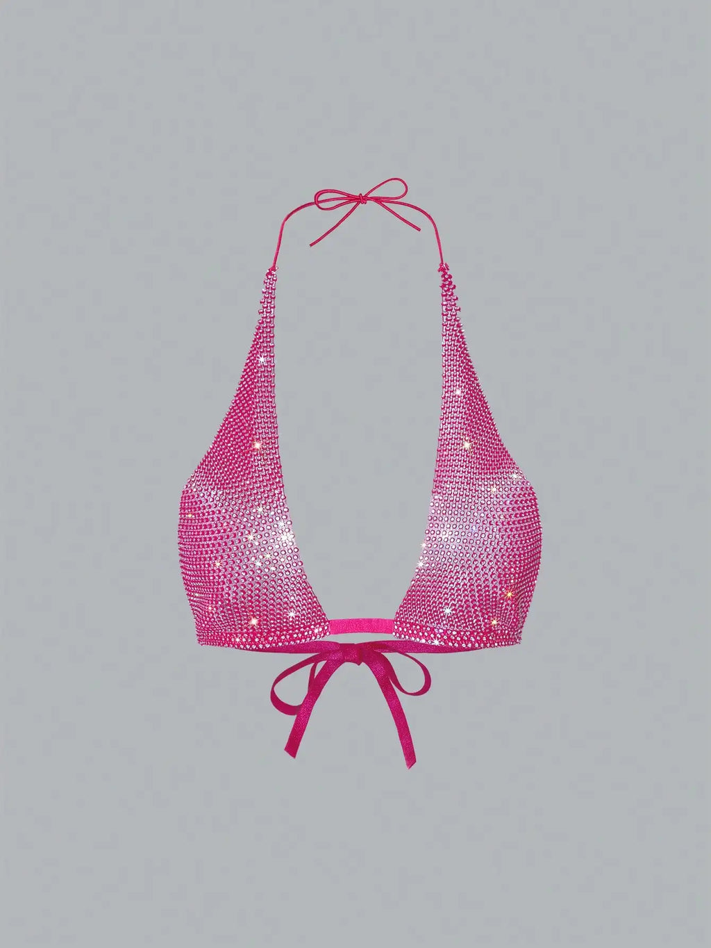 Rhinestone Backless Halter Bikini Top - Deep V-Neck Bandage Party Top