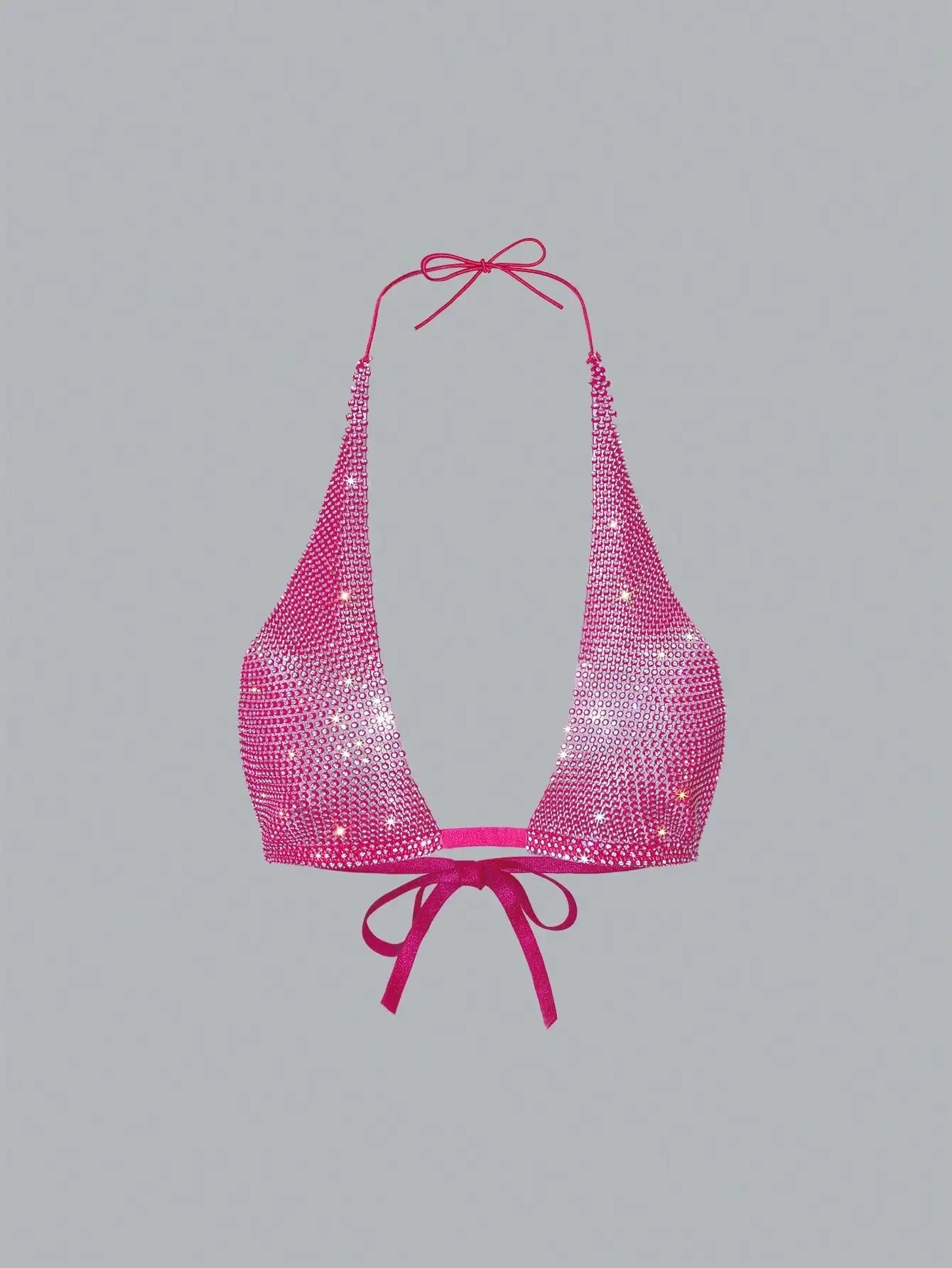 Rhinestone Backless Halter Bikini Top - Deep V-Neck Bandage Party Top