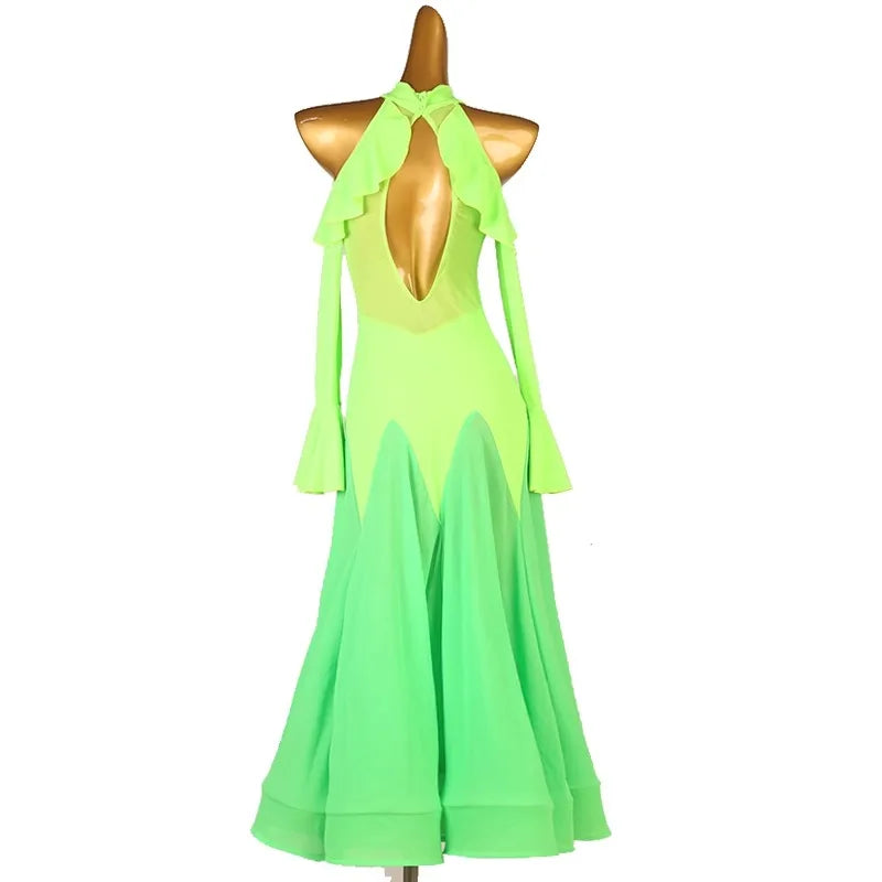 Halter Neck Ballroom Dress | Cold Shoulder | 2 Colors | XXS-XXL