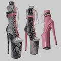 26CM Snakeskin Platform Pole Dance Boots - Exotic High Heel Performance Shoes