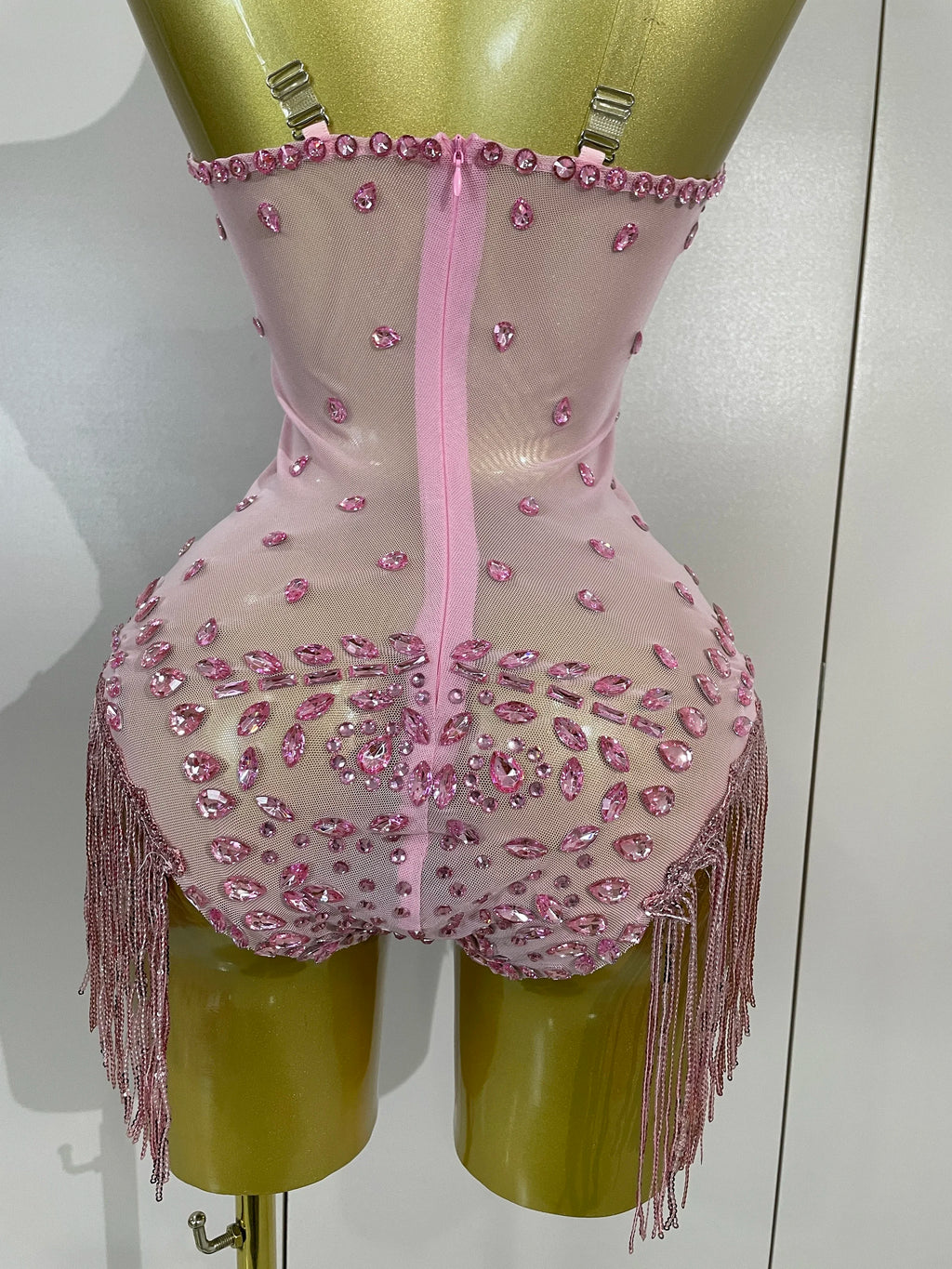 Rhinestone Tassel Bodysuit | Floral Appliqué | XS–XL