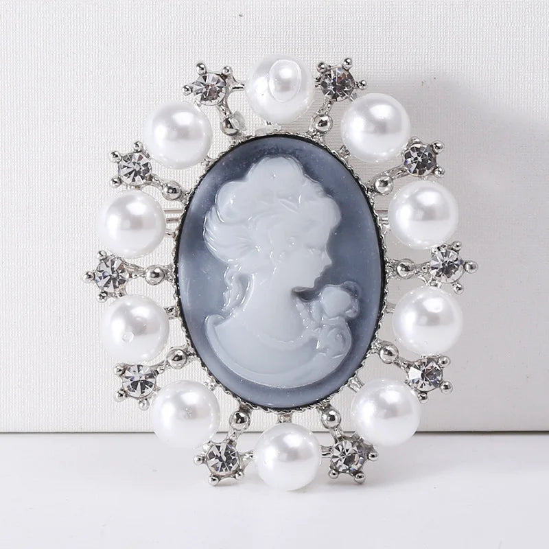 Victorian Cameo Brooch | Pearl & Crystal | Vintage Portrait Pin
