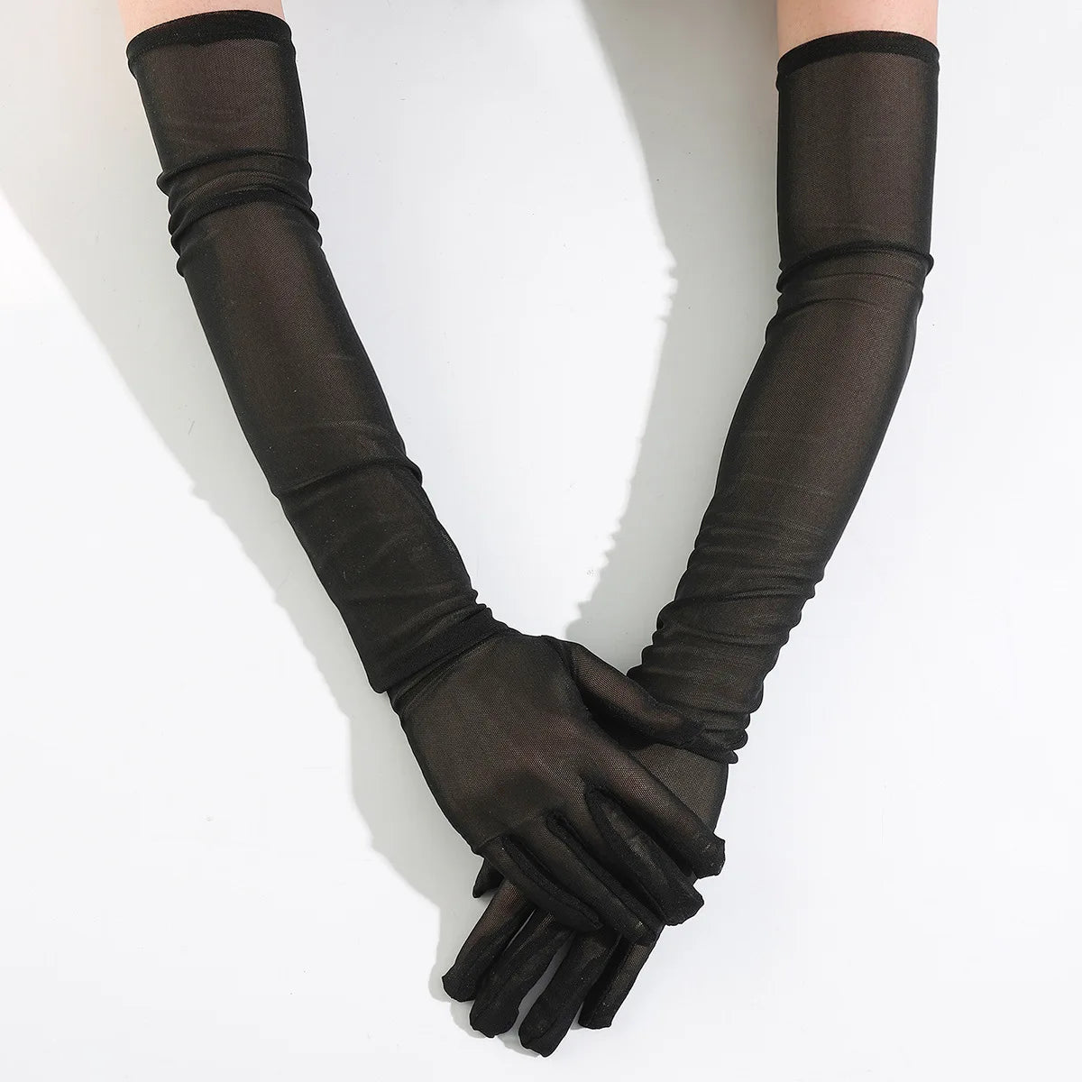 Sheer Black Opera Gloves | 53 cm