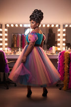 Rainbow Ombre Ruffle Pageant Gown | Off-Shoulder | Drag Queen
