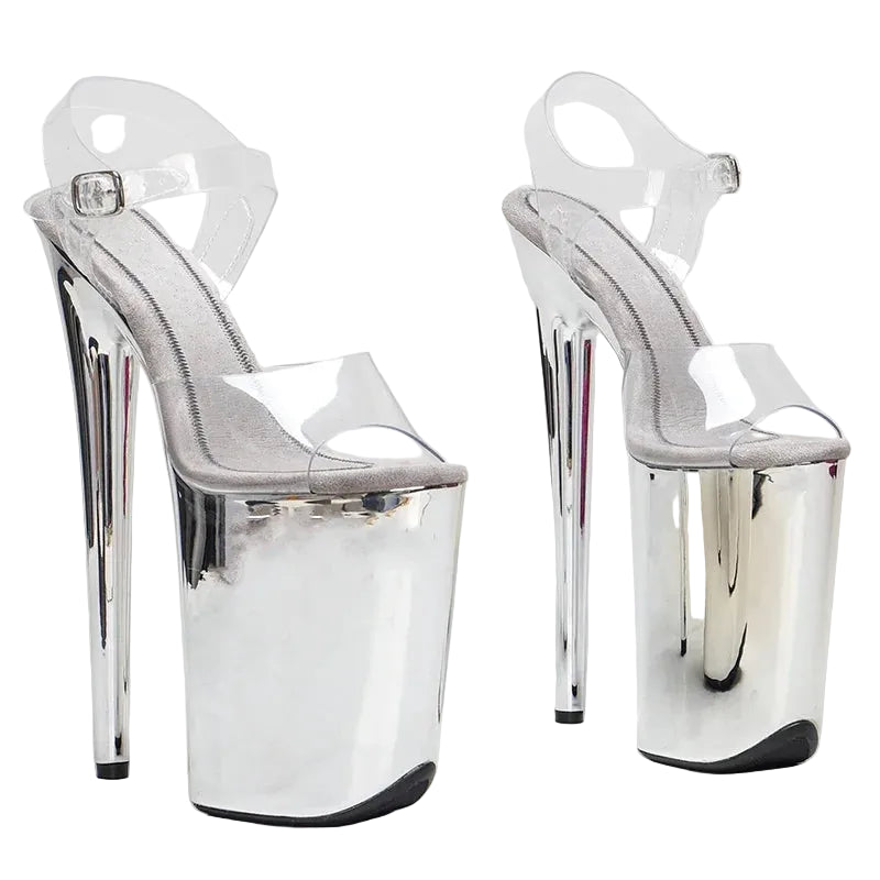 9-Inch Metallic Platform Sandals - Chrome Exotic Dance Heels