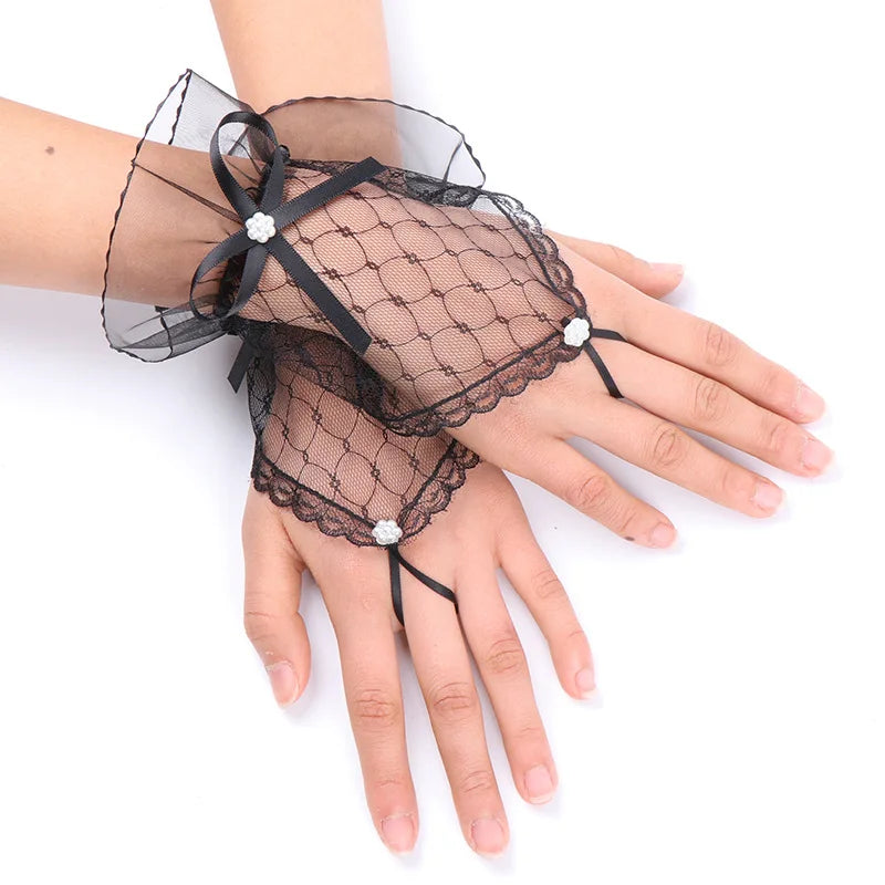 Fingerless Lace Gloves | Bow Cuffs