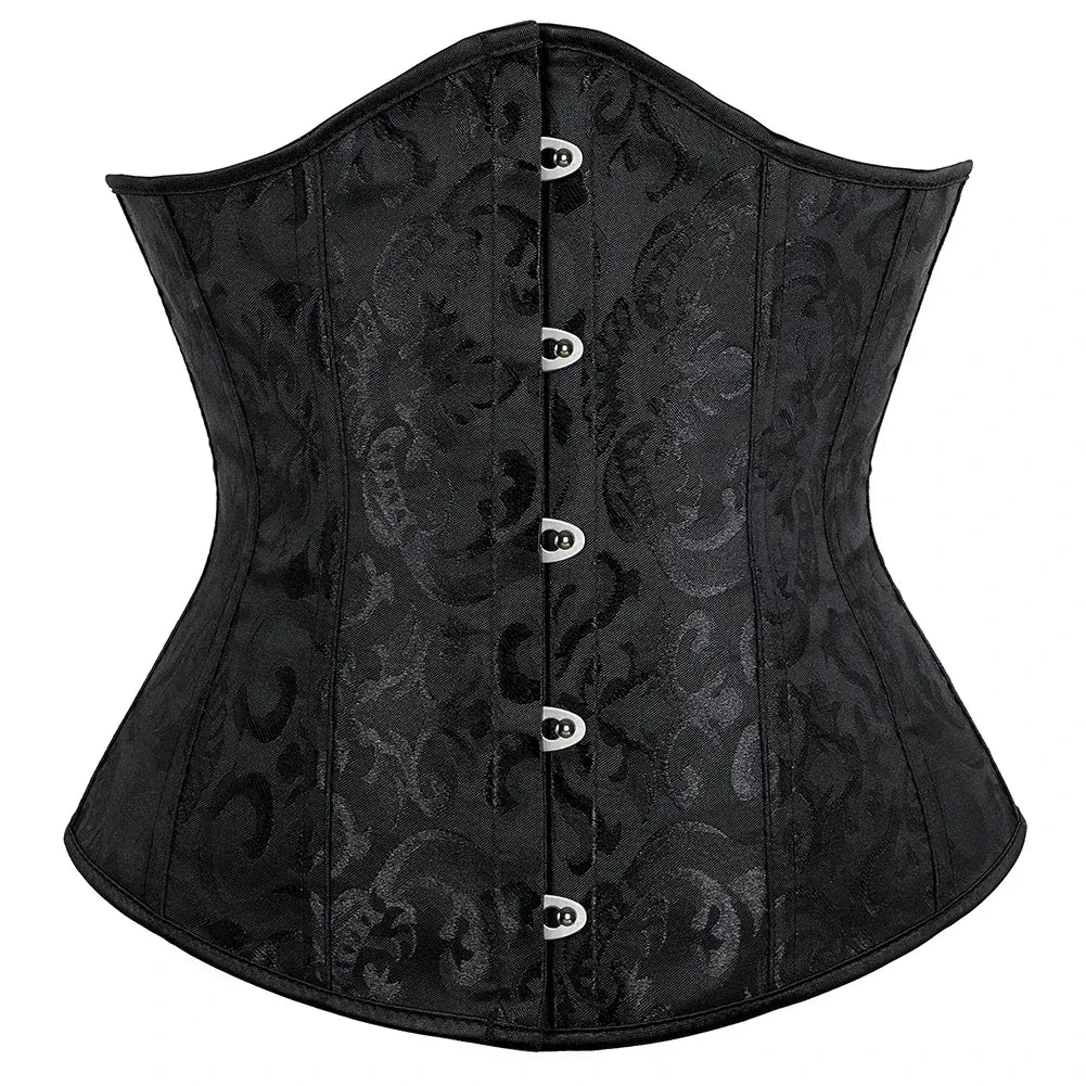 Floral Jacquard Underbust Corset | Front Busk | Boned