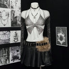 Rhinestone Mesh 2-Piece Set - Crop Top & Sheer Cover-Up