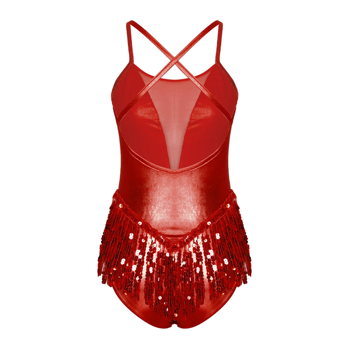 Sequin Tassel Leotard | Cross Back | Latin Dance