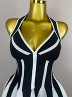 Stripe Halter Bandage Dress | Black & White | Mini