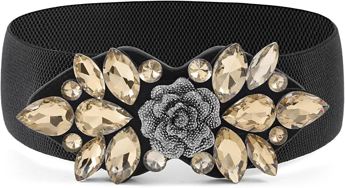 Rhinestone Flower Wide Elastic Belt | Stage & Dressy